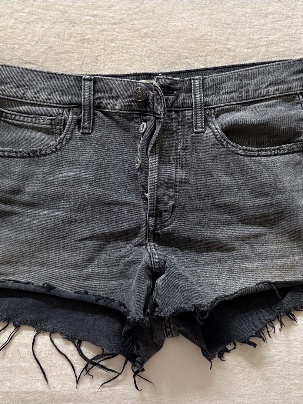 Madewell Black Washed Distressed Denim Cutoff Shorts